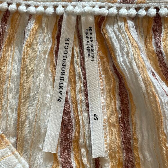 Anthropologie Tie-Front Top Womens Small Yellow Striped Oversized Balloon Sleeve - Picture 7 of 10